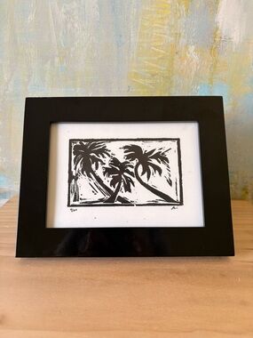 Original Art - Black and White Palm Tree Linocut Print